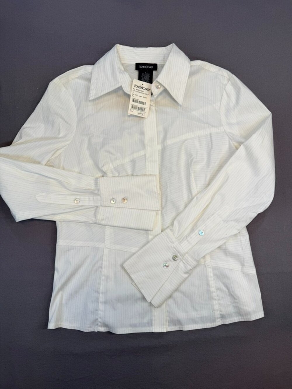 NWT Bebe Vintage Y2K Women's Size Large White Striped Top With Lace Detail